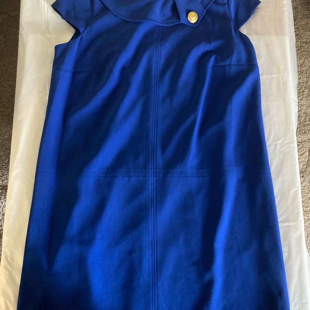 Royal blue with gold button and cap sleeve dress